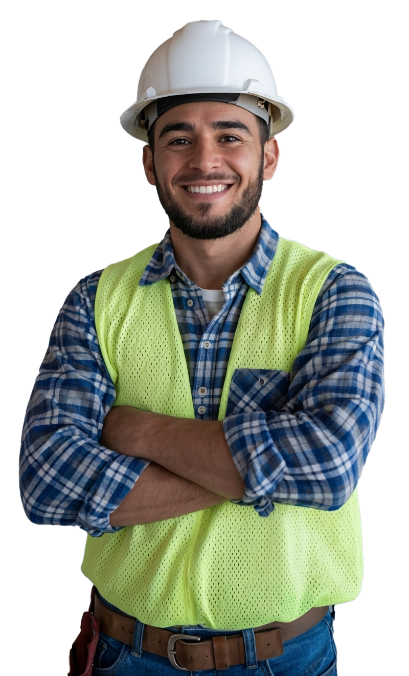 Profesionista con casco y chaleco de seguridad